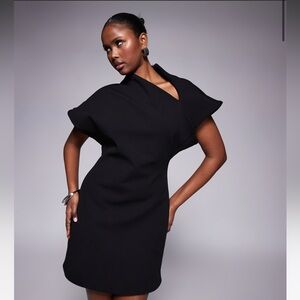 ASOS DESIGN bonded scuba cap sleeve mini dress with slash neck detail